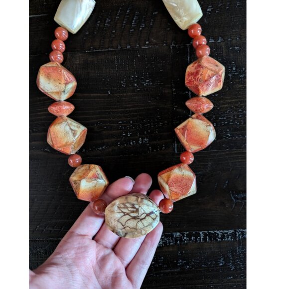 Retro Chunky Beaded Necklace Toggle Clasp Party Statement Glam - Picture 6 of 8